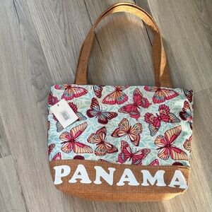 Bright Orange Floral Tote with Black Lining